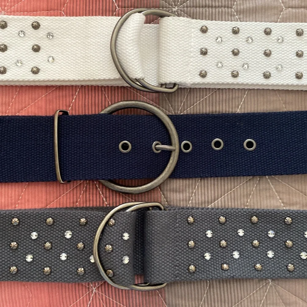 Set of 3 women’s cloth belts. 2 with beading, 1 without. Gray, white, navy blue. - Picture 2 of 5